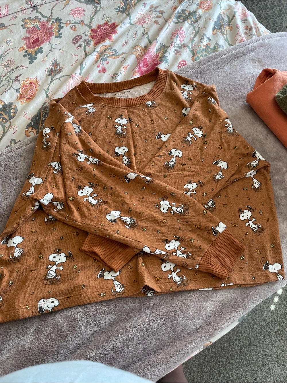 American Eagle Outfitters Rust Brown Snoopy Print Pajama Top